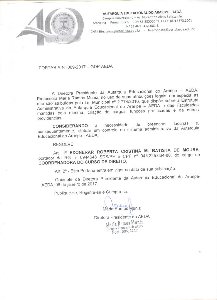 PORTARIA 009 ROBERTA CRISTINA
