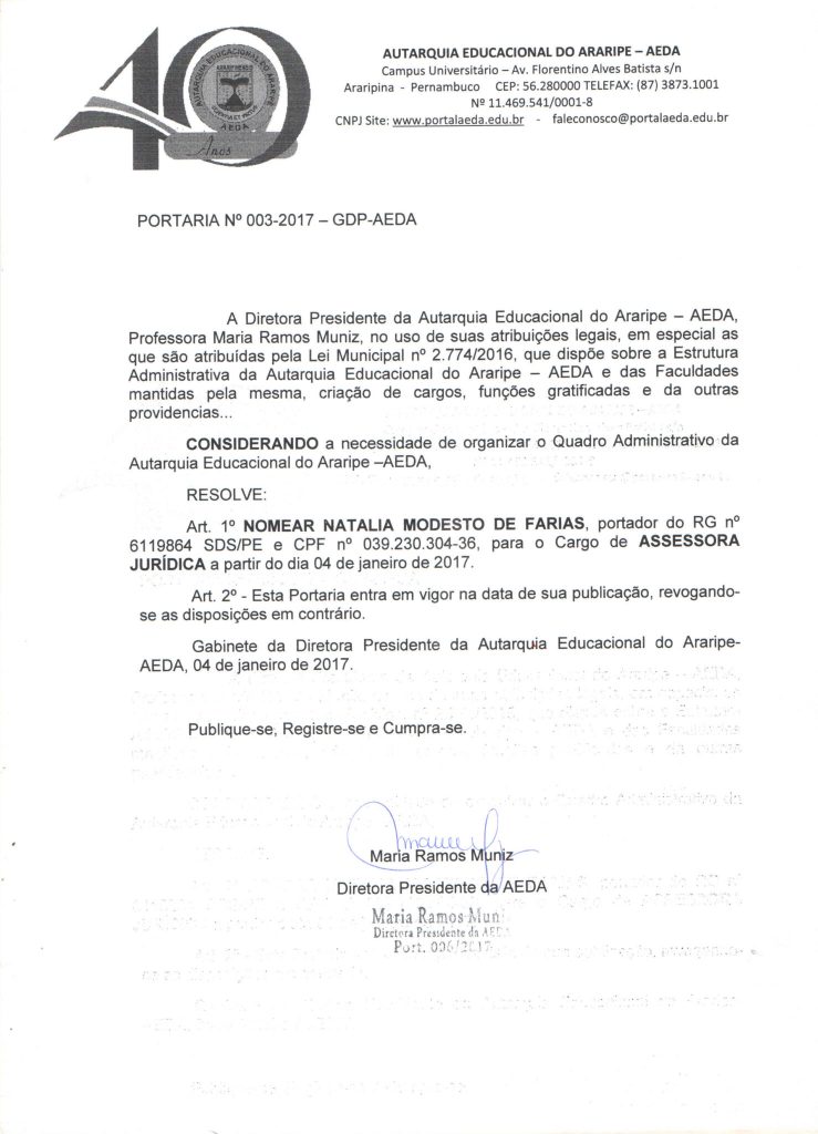 PORTARIA 03 NATALIA MODESTO